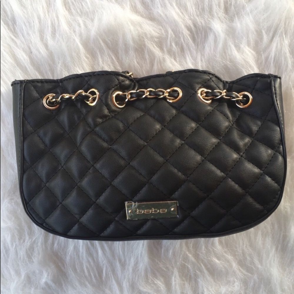 BEBE QUILTED CROSSBODY BAG BLACK CLOUD PURSE Y2K FASHION NWT GOLD CHAIN
